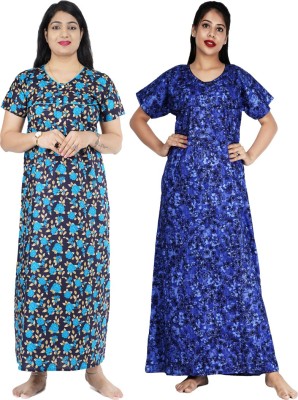 Wristy Women Nighty Set(Blue, Dark Blue)