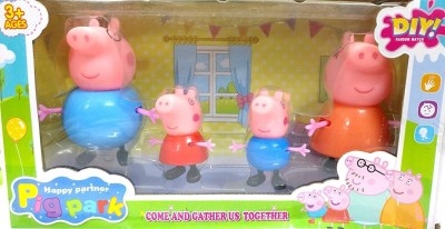 NIYAMAT Pig Family Toy, Set of 4 with Pig House Set, Animated Toys(Multicolor)