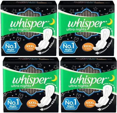 Whisper Ultra Night Sanitary Pads for Women, XXXL+ 4+4+4+4 Sanitary Pad Sanitary Pad (Pack of 16)