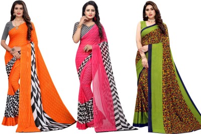 yashika Printed Daily Wear Georgette Saree(Pack of 3, Multicolor)