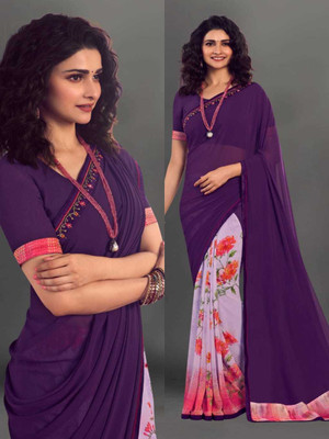 DIKONA DESIGNER Printed Bollywood Georgette, Chiffon Saree(Purple)
