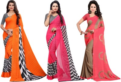 YASHIKA Printed Daily Wear Georgette Saree(Pack of 3, Pink)