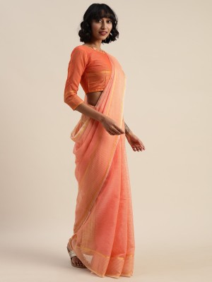 Suali Solid/Plain Daily Wear Cotton Blend Saree(Orange)