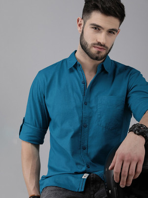 Roadster Men Solid Casual Dark Blue Shirt