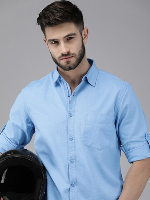 Roadster Men Solid Casual Blue Shirt