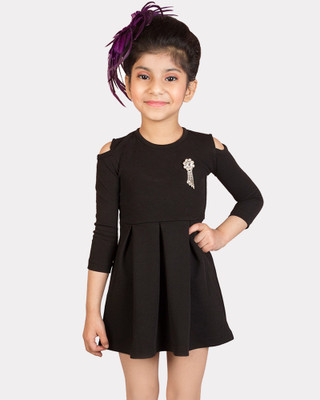 ADDYVERO Girls Midi/Knee Length Party Dress(Black, 3/4 Sleeve)