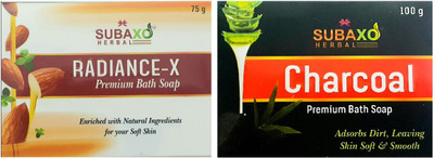 Subaxo HERBAL RADIANCE-X SOAP 75 G AND CHARCOAL PREMIUM BATH SOAP 100G(2 x 87.5 g)