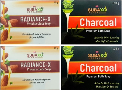 Subaxo HERBAL RADIANCE -X SOAP 75 G AND CHARCOAL PREMIUM BATH SOAP 100G(4 x 87.5 g)