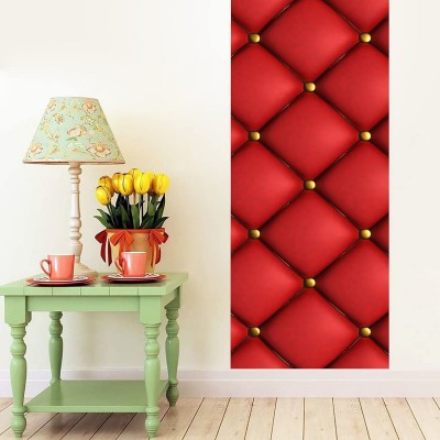 KREEPO 90 cm Door Sticker-Wallpaper Red Quilted Texture Design for Decor Your Home Door _K3 Self Adhesive Sticker(Pack of 1)