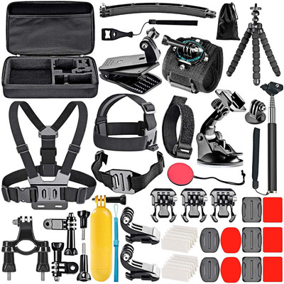 CASON 50 in 1 Premium Action Camera Accessories Kit for CN10 ,CS6,SJCAM,GOPRO,DJI OSMO Strap(Black)