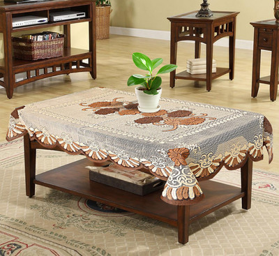 KUBER INDUSTRIES Cotton 4 Seater Floral Table Cover(Brown & Cream)