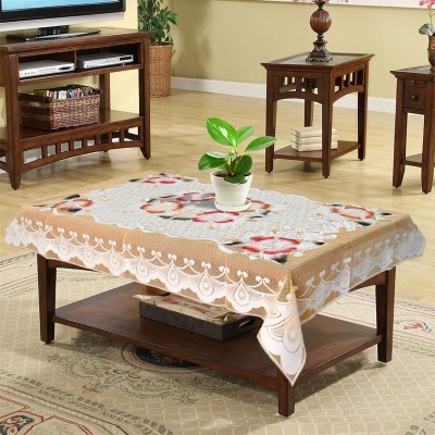 KUBER INDUSTRIES Floral 4 Seater Table Cover(Cream, Cotton)