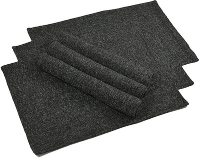 YELLOW WEAVES Rectangular Pack of 6 Table Placemat(Black, Jute)