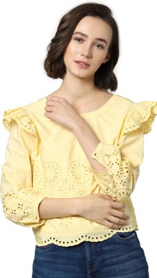 ONLY Casual Self Design Women Yellow Top