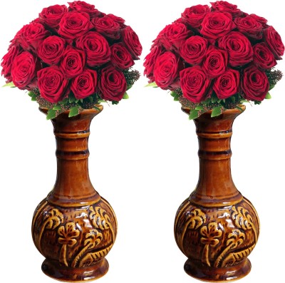 Wauood `Ceramic Flower Vase, Table Vase for Living Room Indoor Home Decor, Wedding Centerpieces/Arrangements Flower Pot 7.5 Inch (2PCS) Ceramic Vase(7.5 inch, Brown)