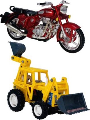 Hum Enterprise Red Rugged Bike & Yellow JCB Earth Mover(Yellow, Red, Pack of: 2)