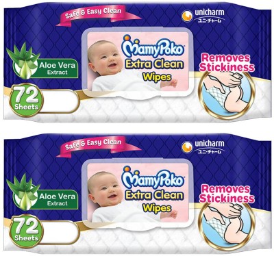 MamyPoko Extra Clean Baby Wipes With Aloe vera Extract 72 PCS (Pack of 2)