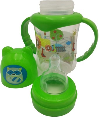 KhuHap Baby Milk Feeding Bottle with Handle, wide neck, BPA Free, Animals & Jungle Tale - 250 ml(Green)
