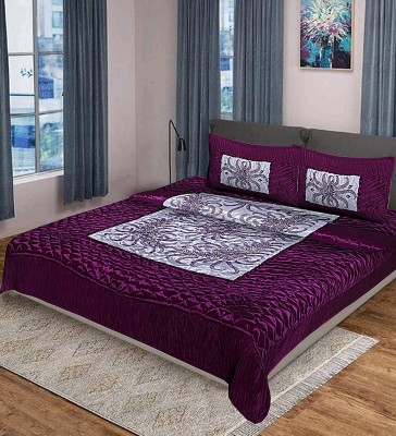 Jaxmom 210 TC Satin King Jaipuri Prints Flat Bedsheet(Pack of 1, 3 SET VIP PURPLE)