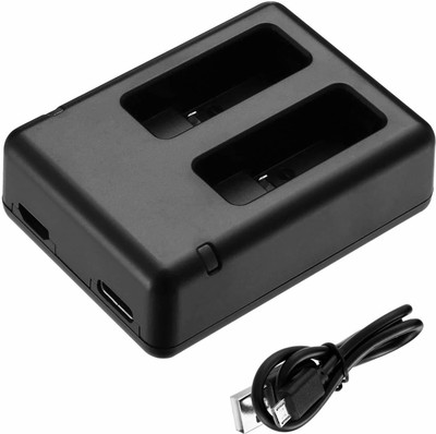 Digicom 9/10 Dual charger with Micro USB Type-C Charging Cable suitable for hero9/10  Camera Battery Charger(Black)