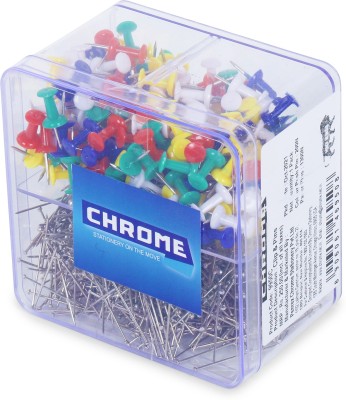 CHROME Transperant Box Medium Metal Push Pin & Paper Pin Utility Combo Set(Set of 1500, Multicolor)