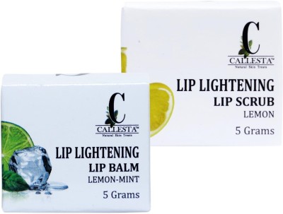 Callesta Lip Lightening Kit - Lemon-mint (Lip Scrub and Lip Balm Combo) for Nourished and Pink Lips - 5 Grams - Pack of 2(2 Items in the set)