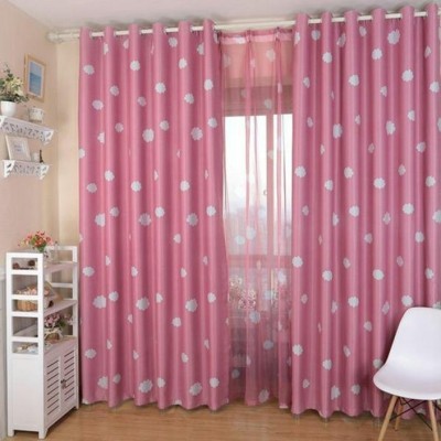 Vmd 274 cm (9 ft) Polyester Room Darkening Long Door Curtain (Pack Of 2)(Floral, Pink)