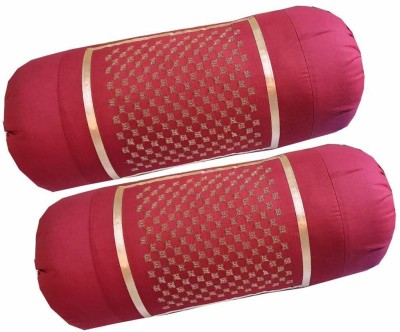 Planet Home Embroidered Bolsters Cover(Pack of 2, 40 cm*80 cm, Maroon, Gold)