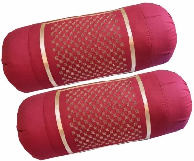 Planet Home Cotton Bolsters Cover(Pack of 2, 40 cm*80 cm, Maroon, Gold)