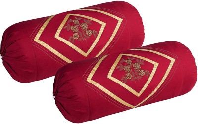 Planet Home Cotton Bolsters Cover(Pack of 2, 40 cm*80 cm, Maroon, Gold)