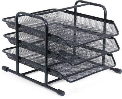 CHROME Multipurpose Trays 3 Compartments Metal Mesh Document Tray(Black)