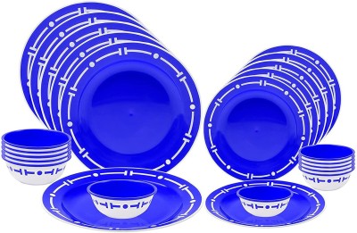 Cutting EDGE Pack of 24 Plastic Double Color Dinner Set of 24 with Big Plates,Small Plates,Big Bowls,Small Bowls Dinner Set(Blue, Microwave Safe)
