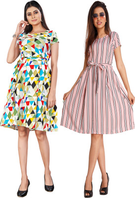 Trambakundi Women A-line Multicolor Knee Length Dress