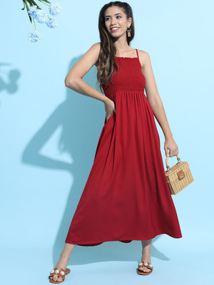 Tokyo Talkies Women Empire Waist Red Ankle Length Dress