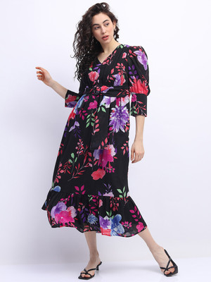 Tokyo Talkies Women A-line Black Midi/Calf Length Dress