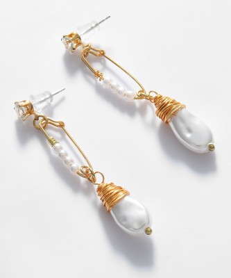 SOHI Gold Plated Pearl Beaded Drop Earring Brass Drops & Danglers