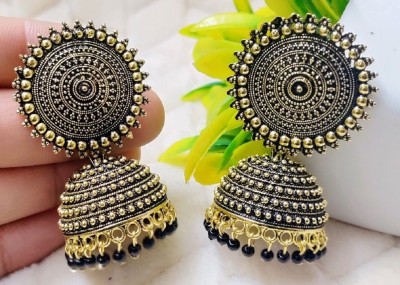 JMBW INTERNATIONAL Kundan Jhumka For girls and Women. (Black Color) Brass Jhumki Earring