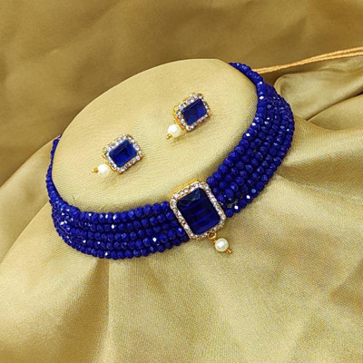 Ms Creatiion Alloy Gold-plated Blue Jewellery Set(Pack of 1)
