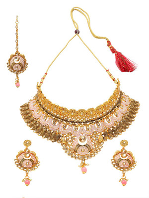 Anika's Creation Alloy Gold-plated Pink Jewellery Set(Pack of 1)