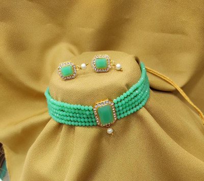 Ms Creatiion Alloy Gold-plated Green Jewellery Set(Pack of 1)