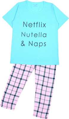 FunKrafts Kids Nightwear Girls Printed, Checkered Cotton(Multicolor Pack of 1)