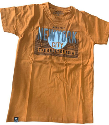 ch fashion Boys Graphic Print Pure Cotton, Cotton Blend Regular T Shirt(Yellow, Pack of 1)