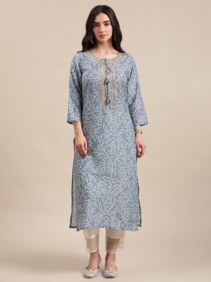 Varanga Women Printed Straight Kurta(Grey)