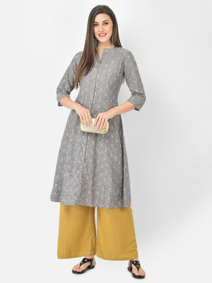 Span Women Printed A-line Kurta(Grey)