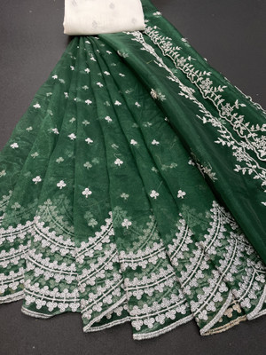 CESSYFAB Embroidered Semi Stitched Lehenga Choli(Green)