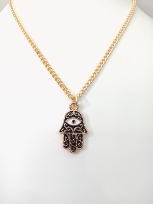 SUKAI JEWELS Black Evil Eye Hamsa Hand Pendant Necklace Chain for Women and Girls Gold-plated Cubic Zirconia Brass Pendant