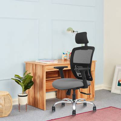 Wakefit Draco High Back Chrome Base Fabric Office Adjustable Arm Chair  (Black, Grey, Knock Down)