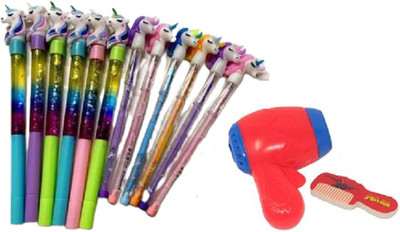 fastgear Stylish Combo Set of 14 (6 Pens, 6 Pencils & 1Eraser-Rubberset)-Multicolour Gel Pen(Pack of 14, Ink Color - Blue)