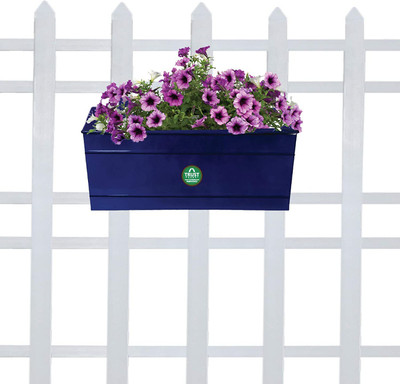 TrustBasket Rectangular Railing Planter -Dark Blue (12 Inch) Plant Container Set(Metal)