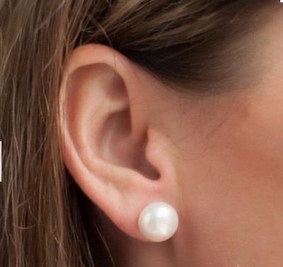 Femme Jam 925 Sterling Silver Freshwater Pearl / Moti Round Stud Earrings for Women & Girl Pearl Sterling Silver Stud Earring